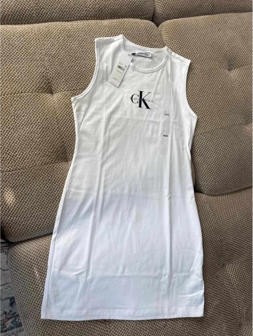 Calvin Klein Logo Sleveless Dress, WHITE